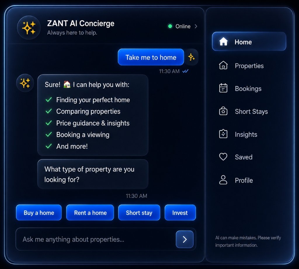 ZANT AI Concierge Web & Tablet Experience